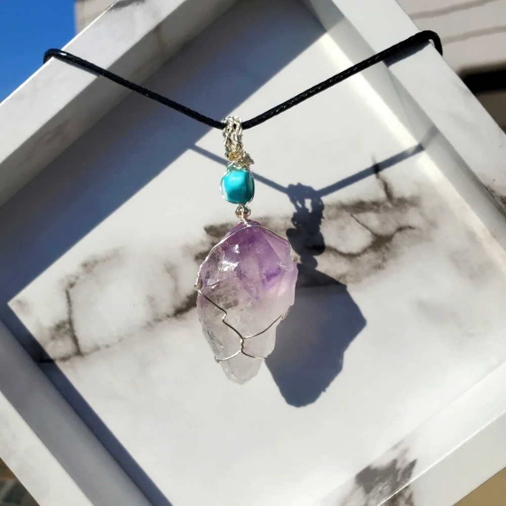 ๐2 for $30 - Genuine Raw Amethyst Wire-wrapped Necklace - Picture 5 of 7
